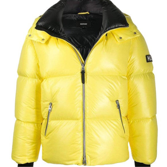 Mackage Yellow Puffer Jacket with Hood Large - Picture 5 of 8